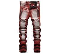 Baylvn Men's Designer Straight Slim Fit Patchwork Jeans Comfort Skinny Biker Denim Pants, 8350 Red, 34