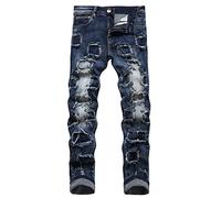 Baylvn Men's Designer Straight Slim Fit Patchwork Jeans Comfort Skinny Biker Denim Pants, 8360 Blue, 34