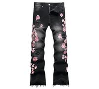 Baylvn Men's Designer Straight Slim Fit Patchwork Jeans Comfort Skinny Biker Denim Pants, A Black, 32