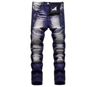 Baylvn Men's Designer Straight Slim Fit Patchwork Jeans Comfort Skinny Biker Denim Pants, D Purple, 28