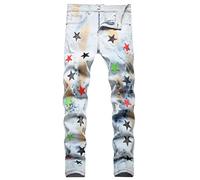 Baylvn Men's Designer Straight Slim Fit Patchwork Jeans Comfort Skinny Biker Denim Pants, E Light Blue, 34