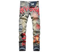 Baylvn Men's Designer Straight Slim Fit Patchwork Jeans Comfort Skinny Biker Denim Pants, F Vintage Blue, 38