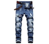 Baylvn Men's Designer Straight Slim Fit Patchwork Jeans Comfort Skinny Biker Denim Pants, J-blue, 30