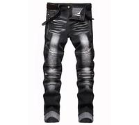 Baylvn Men's Designer Straight Slim Fit Patchwork Jeans Comfort Skinny Biker Denim Pants, T Black, 34