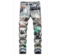 Baylvn Men's Designer Straight Slim Fit Patchwork Jeans Comfort Skinny Biker Denim Pants, Z 33-grey, 32