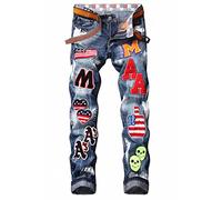 Baylvn Men's Designer Straight Slim Fit Patchwork Jeans Skinny Biker Denim Pants, Blue, 28