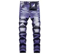 Baylvn Men's Ripped Distressed Destroyed Straight Slim Fit Denim Jeans, 802 Purple, 36