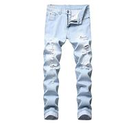 Baylvn Men's Ripped Distressed Destroyed Straight Slim Fit Denim Jeans, 958 Light Blue, 32