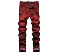 Baylvn Men's Ripped Distressed Destroyed Straight Slim Fit Jeans Skinny Casual Fashion Denim Pants, 760 Wine Red, 38