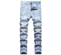 Baylvn Men's Ripped Distressed Destroyed Straight Slim Fit Jeans Skinny Casual Fashion Denim Pants, 9508 Hot Drilling&blue, 32
