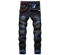 Baylvn Men's Ripped Distressed Slim Fit Holes Denim Jeans, 509 Black, 34