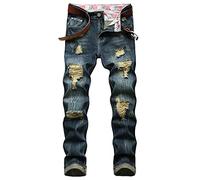 Baylvn Men's Ripped Distressed Slim Fit Holes Denim Jeans, 9950 Navy Blue, 34