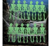 Baymety 12 Pcs Halloween Hanging Skeleton, 15cm Glow In The Dark Decorations, Super Spooky Skull Bones, Halloween Props For Inside/Outside Scary Haunted House Decorations