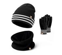 Baynetin Kids Hat Scarf Gloves 3-in-1 Winter Set | Thermal Beanie Hat + Fleece Neck Warmer & Touchscreen Mittens for Ages 4-10 | Windproof Soft Fleece Lining, Elastic Fit for Skiing/Snow Play (Black)