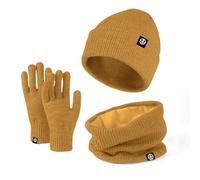 Baynetin Winter Hat Scarf Gloves 3pcs Thermal Warm Knitted Beanie Cap Soft Fleece Brushed Inner Lining Elastic Circle Neck Warmer Thicken Touchscreen Gloves Winter Set for Cold Weather (Yellow)