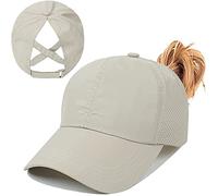 Baynetin Womens Criss Cross Ponytail Baseball Cap,High Messy Bun Ponycap Quick Drying Mesh Outdoor Sports Hat with Ponytail Hole Adjustable Travel Summer Hat (Khaki, One Size)