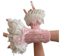 Baynoyia Lolita Mesh Lace Fingerless Gloves Women Gothic Bowtie Arm Sleeves Y2K Tulle Long Gloves Bridal Prom Wrist Cuff, Knit Pink, One Size