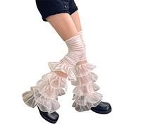 Baynoyia Y2K Summer Mesh Leg Sleeves Japanese Lolita Lace Leg Warmers Pearls Dec Sweet Ruffle Long Socks Leg Cuffs, White, One Size