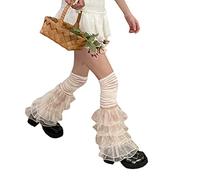 Baynoyia Y2K Summer Mesh Leg Sleeves Japanese Lolita Lace Leg Warmers Pearls Dec Sweet Ruffle Long Socks Leg Cuffs, Light Beige, One Size