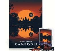 Bayon Temple Cambodia Puzzle for Adults 1000 Pieces Critical Think Serene Escape Uniform Edges Festive Present (38x52cm)
