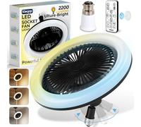 Bayonet Fitting Ceiling Fans with Lights and Remote, 2200LM LED Light Bulb Fan with E27 to B22 Adapter, Plug in Ceiling Fan with Light, Small Screw in Ceiling Fan Light, Quiet Fanlight for Kitchen