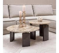 Bayonne Coffee Table - 2 Tier - Round - Bronze - Marble and Brass