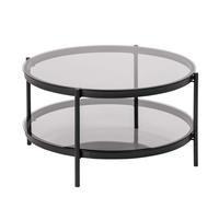 Bayonne Round Coffee Table in Black with Smoked Glass Top, none