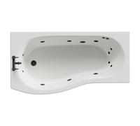 Bayou 12 Jet Matt Black Flat Jet Left Hand B Shaped Whirlpool Shower Bath with Front Bath Panel | White | Acrylic | 1700mm