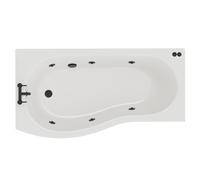 Bayou 6 Jet Matt Black V-Tec Left Hand B Shaped Whirlpool Shower Bath with Front Bath Panel | White | Acrylic | 1700mm