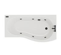 Bayou 6 Jet Matt Black V-Tec Right Hand B Shaped Whirlpool Shower Bath with Front Bath Panel | White | Acrylic | 1700mm