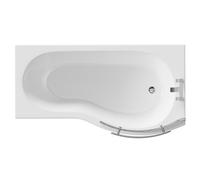 Bayou Right Hand B Shaped Shower Bath with Towel Rail Bath Screen and Front Bath Panel | White | Acrylic | 1700mm
