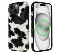 BayPastel X Cow Print Phone Case for iPhone 15, iPhone 14 Compatible with MagSafe Cheetah Leopard Cute Print Pattern Slim Hard Shell Plastic Protective Shockproof for Girls Women,Black Cow Print