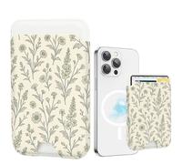BayPastel X for Magsafe Wallet, Magnetic Wallet Card Holder for iPhone 16/16e/15/14/13/12 Pro/Max/Plus/Mini Case, Leather Strong Magnet Phone Pocket Cute Design Credit Card Fit 3 Cards, Green Floral