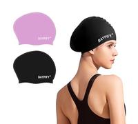 Baypify 2 Pack Silicone Long Hair Swimming Cap, Anti-Slip Waterproof
