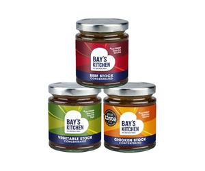 Bay's Kitchen 3 Cooking Stocks Selection - Beef Stock, Chicken Stock and Vegetable Stock, Delicious Low FODMAP, Gluten Free, Dairy Free Concentrated Stocks for Cooking and Sauces