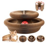 Baysea Kitty Kurlz Magic Organ Cat Scratch Board, Foldable Accordion Cat Toy With Ball, Interactive Mental Physical Exercise for Cats, Brown