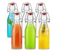 Bayseun 6 Pack Glass Swing Top Bottles 250ml - Airtight Home Brewing Bottles, Leak Proof Clear Glass Storage with Stainless Steel Cap for Kombucha Beer Oil Vinegar