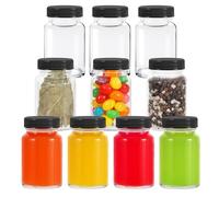 Bayseun Glass Shot Bottles with Lids, 10pcs 2oz Reusable Wide Mouth Clear Small Glass Bottles Mini Bottles Leakproof for Juice, Ginger, Spice, Sauce, Seasoning