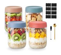 Bayseun Overnight Oats Jars, 4 Pack 500ml/16oz Glass Jar with Screw Lid Leakproof Overnight Oatmeal Container, Salad Jars, Yogurt Pot, for Homemade Cereals Milk Fruit Condiment Dressing (D)