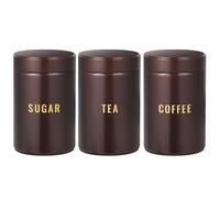Bayseun Set of 3 Tea Coffee Sugar Canisters, Easy Open & Airtight Lids, Tea Caddy, Kitchen Storage Jars, Decorative Tins, Brown