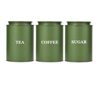 Bayseun Tea Coffee Sugar Canisters, Set of 3 Tea Coffee and Sugar Canisters for Home, Easy Open & Airtight Lids, Decorative Food Caddy, Kitchen Storage Jars, Decorative Stainless Tins, Dark Green