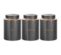 Bayseun Tea Coffee Sugar Canisters, Set of 3 Tea Coffee and Sugar Canisters for Home, Easy Open & Airtight Lids, Tin Caddy, Kitchen Storage Jars, Decorative Stainless Tins, Grey