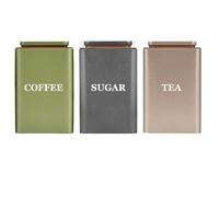 Bayseun Tea Coffee Sugar Canisters, Set of 3 Tea Coffee and Sugar Canisters for Home, Easy Open & Airtight Lids, Tin Caddy, Kitchen Storage Jars, Decorative Stainless Tins, 3 Mixed color