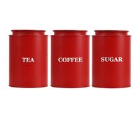 Bayseun Tea Coffee Sugar Canisters, Set of 3 Tea Coffee and Sugar Canisters for Home (Red Round Style)