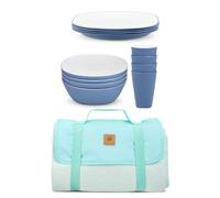 Bayside Blue Pool 12 Piece Two Tone Picnic Tableware Set with Whitesands Picnic Blanket Bayside Multicolor
