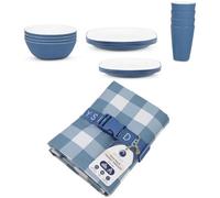 Bayside Blue Pool 16 Piece Picnic Tableware With Waterproof Picnic Blanket