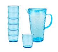 BAYSIDE Lulworth Acrylic 1.9L Water Jug Including Set of 6 Tumblers, 360ml Unbreakable Shatterproof Cups, Liquid Beverage Durable Pitcher Jug with Handle, BPA Free
