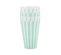 BAYSIDE Thurlestone Plastic Tumblers, Set of 4 Durable Reusable Recyclable Drinking Cups, Green Striped 450ml Capacity Cup Set, BPA Free, Microwave/Dishwasher Safe