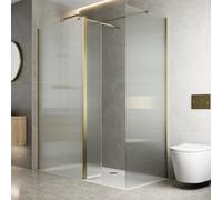 Baystone 1200 & 900mm Wet Room Shower Screen Panels 8mm Fluted Toughened Safety Easy Clean Glass Walk in Shower Enclosure + Hinged Return Panel, Brushed Brass