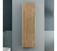 Baystone® 1200 x 350mm Fluted Wall Mounted Tall Bathroom Cabinet Storage Cupboard Unit, Soft Close Door, Oak Woodgrain